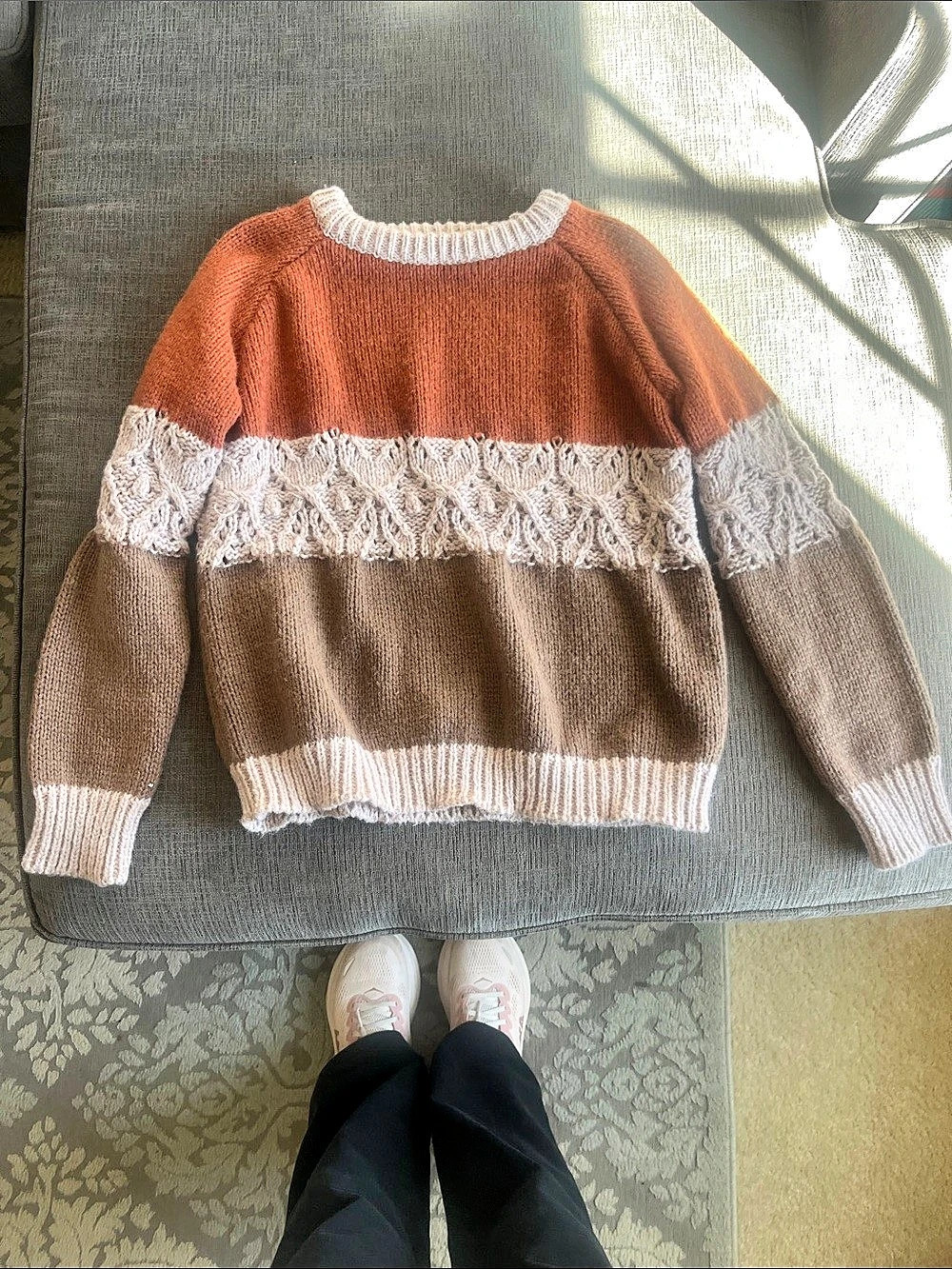 SHEIN Color Block Crewneck Sweater in Brown & Orange